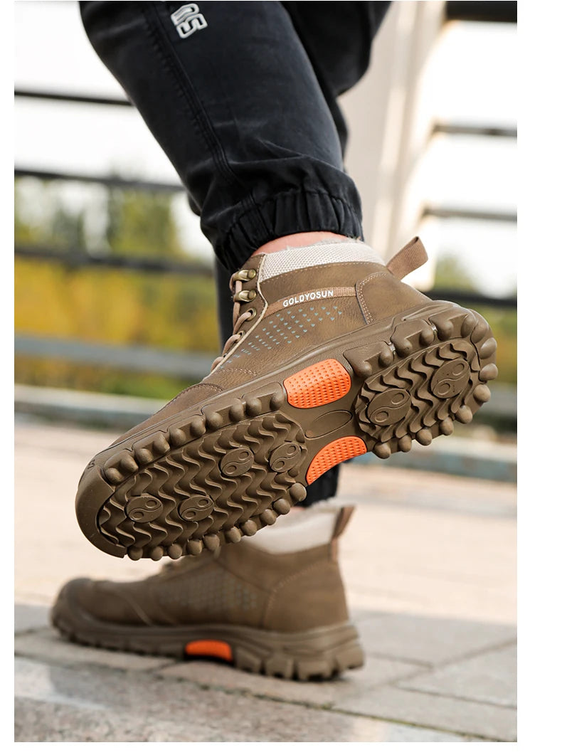 Nuevos zapatos de seguridad de trabajo de lana gruesa de invierno para hombres, botas de trabajo con puntera de acero, zapatos de seguridad antideslizantes, botas de nieve para hombre.