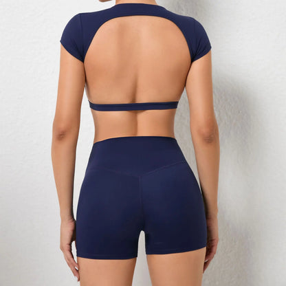 Conjuntos de yoga, conjuntos de entrenamiento para mujer, ropa de 2 piezas, trajes de gimnasio, deportes, mangas cortas, pantalones cortos de cintura alta, conjuntos de fitness para correr