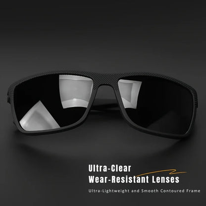 Gafas de sol polarizadas con montura cuadrada, bisagras de resorte de alta calidad, lentes con revestimiento multicolor para vacaciones, conducción, pesca y protección UV.