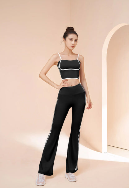 Conjunto de yoga a rayas para mujer, ropa de gimnasio, sujetador deportivo sexy, pantalones acampanados de cintura alta, pantalones de fitness para correr y levantar la cadera, novedad de 2025