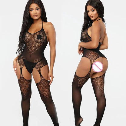 Body de rejilla sexy para mujer, medias de cuerpo de malla, lencería sexy, disfraz de juego de roles para adultos, mono erótico, conjunto de ropa interior exótica.