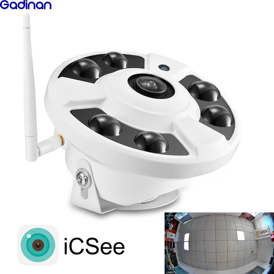 Cámara IP inalámbrica panorámica con lente ojo de pez de 1,7 mm y wifi de 5 MP, 180 grados, ONVIF iCSee, seguridad para el hogar, audio y visión nocturna.