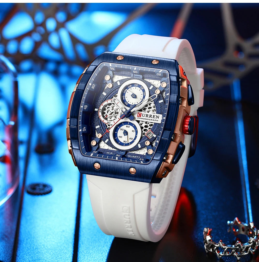 Relojes CURREN de primera marca para hombre, reloj de pulsera de cuarzo cuadrado de lujo, reloj cronógrafo luminoso resistente al agua para hombre, reloj con fecha