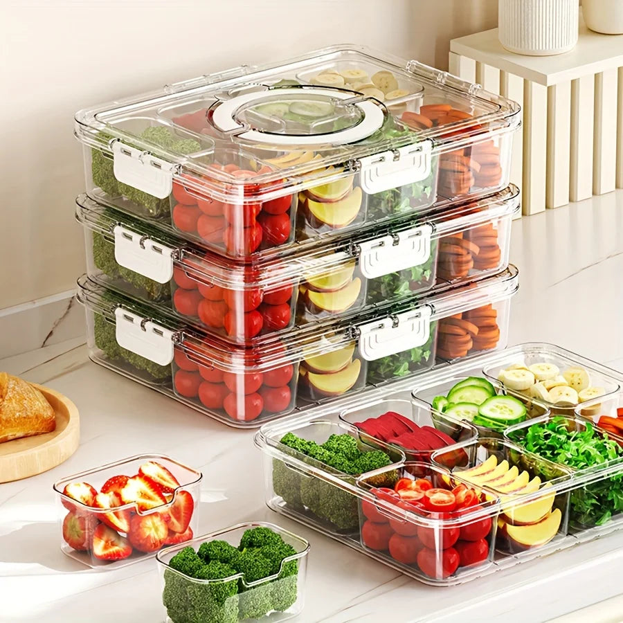 Bandeja para servir con tapa, contenedor para almacenar alimentos, caja para refrigerios, contenedores para refrigerios con 8 compartimentos, contenedores para almacenar frutas