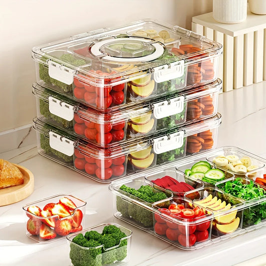 Bandeja para servir con tapa, contenedor para almacenar alimentos, caja para refrigerios, contenedores para refrigerios con 8 compartimentos, contenedores para almacenar frutas