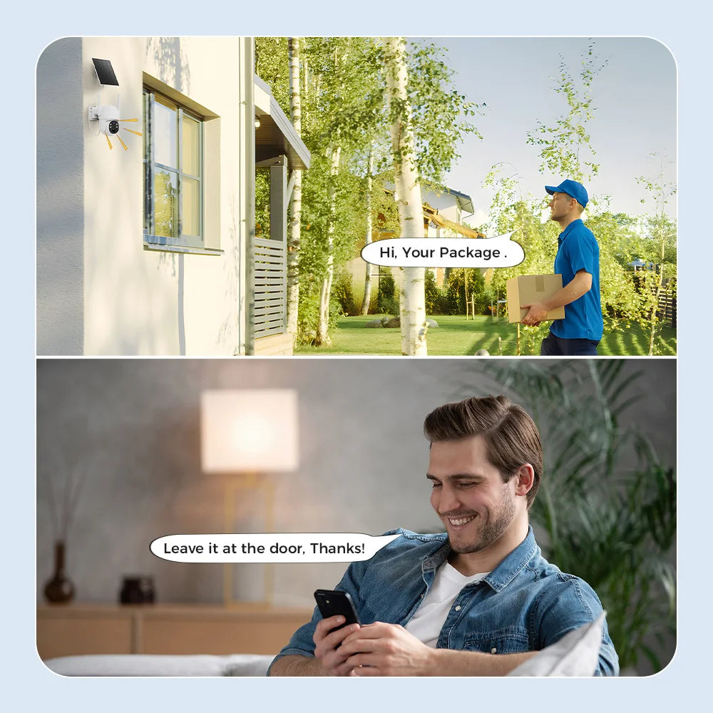 Cámara solar WiFi de 4 MP para exteriores, 2K, batería integrada, cámara de seguridad tipo domo con alimentación solar, alarma de movimiento PIR, almacenamiento en la nube y audio bidireccional.