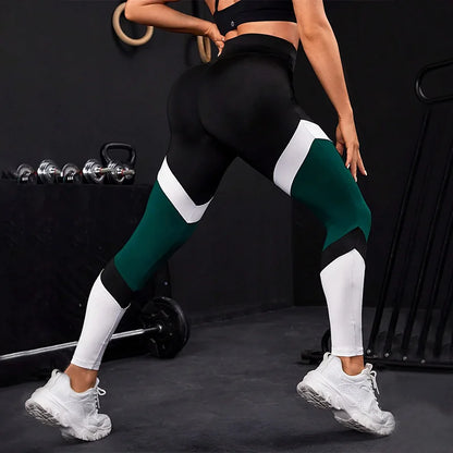 Leggings de yoga de cintura alta con bloques de color para mujer, leggings de entrenamiento con control de abdomen para mujer