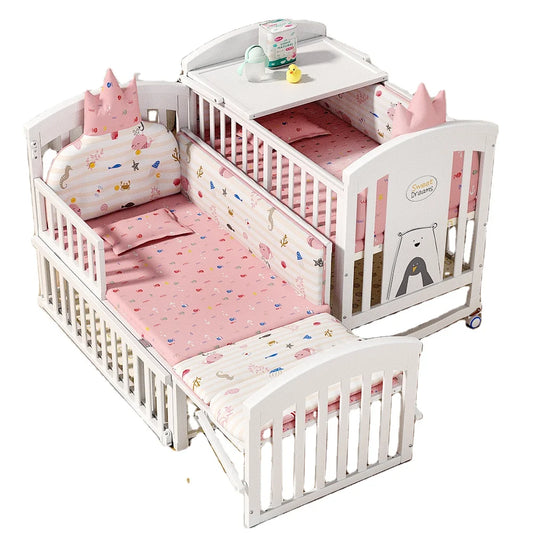 Cama blanca para niñas al por mayor, muebles de dormitorio para bebés, cama multifuncional de madera para bebés con cambiador de pañales, cama para bebés