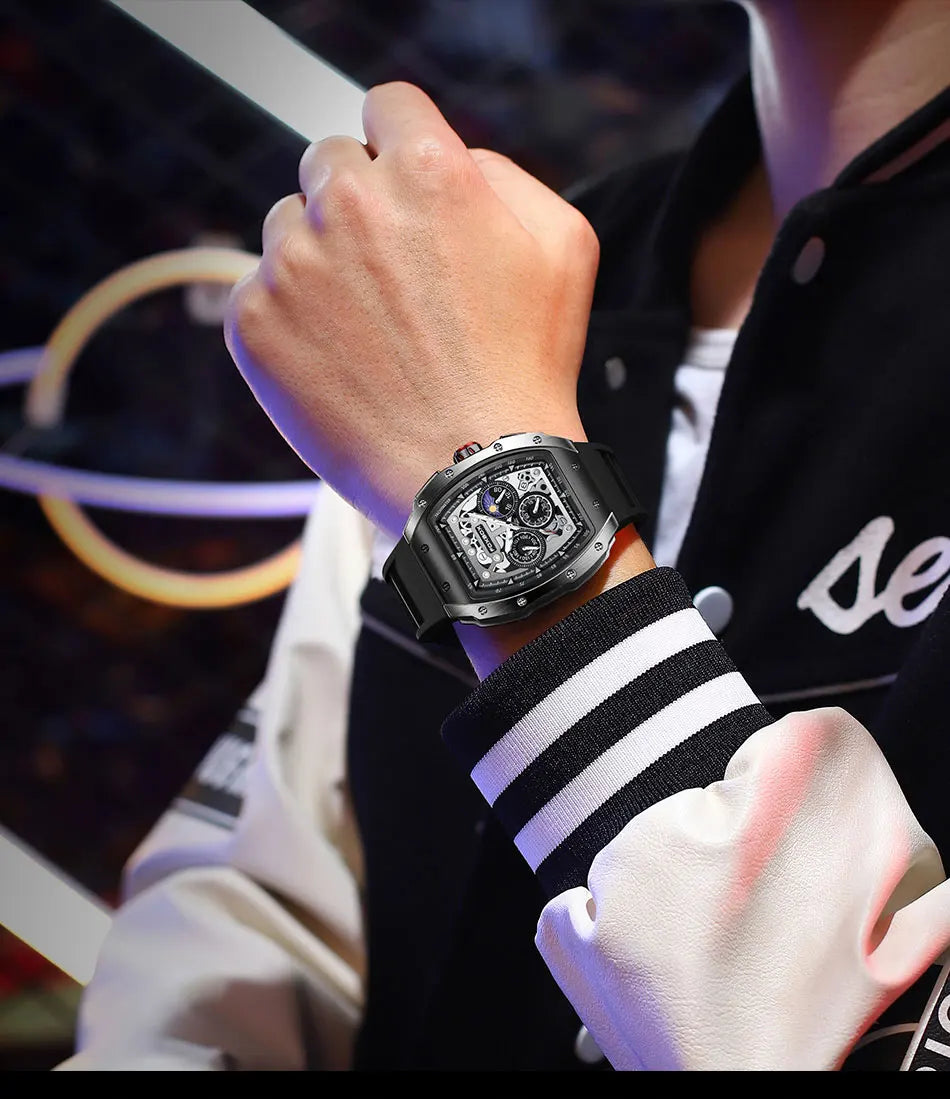 Reloj de moda marca Foxbox para hombre, de lujo, deportivo, de silicona, de cuarzo, resistente al agua, cronógrafo, de pulsera