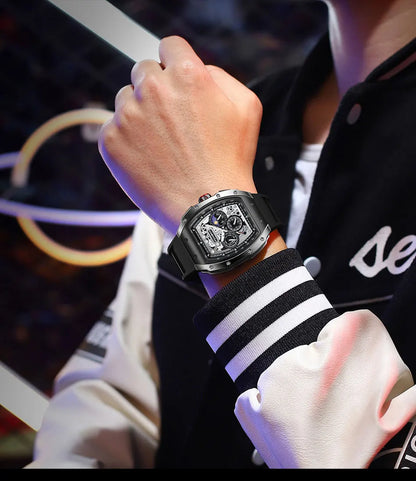 Reloj de moda marca Foxbox para hombre, de lujo, deportivo, de silicona, de cuarzo, resistente al agua, cronógrafo, de pulsera