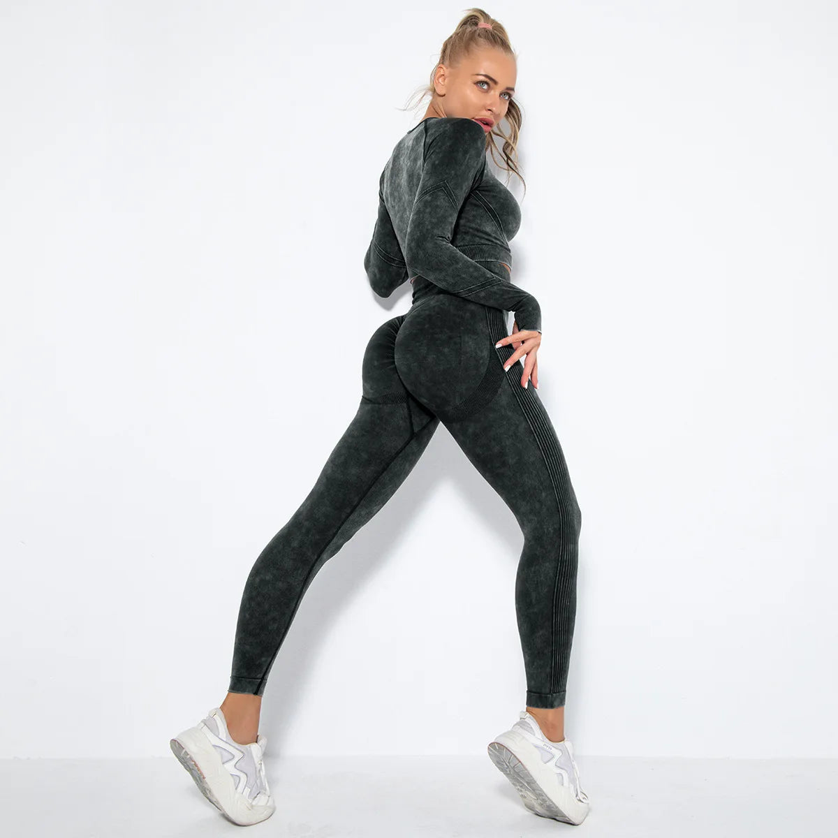 Conjunto de gimnasio con top corto sin costuras para mujer, conjunto de entrenamiento de yoga, ropa deportiva, leggings push up, chándal