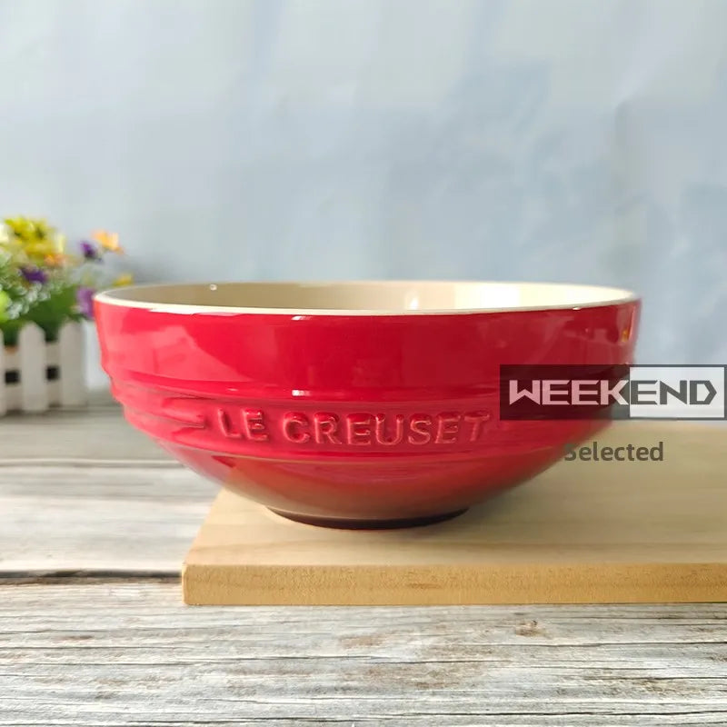 Cuenco de porcelana esmaltada de colores fríos Le Creuset, cuenco de arroz, cuenco para sopa con cara de arcoíris, cuenco francés con diseño de mono redondo para uso doméstico