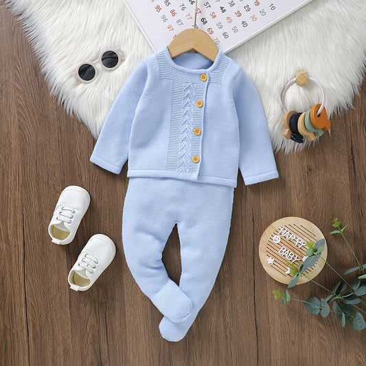 Conjunto de ropa para bebé recién nacido, jersey de manga larga, pantalones, 2 piezas, moda, sólido, cálido, suéter infantil, pantalones, leggings, otoño
