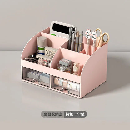 Organizador de escritorio para oficina, caja de almacenamiento transparente con cajones pequeños, organizador de escritorio para estudiantes, papelería y artículos diversos.