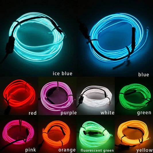 Tira de luces LED de neón para ambiente interior de coche, 5 m/118,11 pulgadas, tubo de luz fría EL flexible para bricolaje, decoración para coche