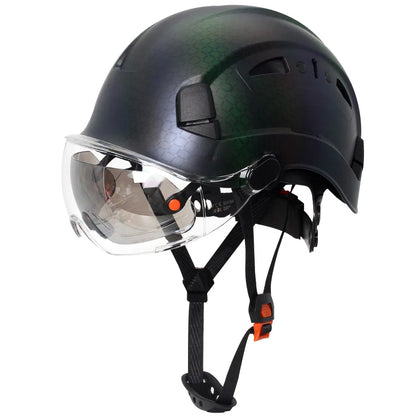 Casco de seguridad con patrón de fibra de carbono y gafas de doble visera para ingenieros, casco de seguridad CE ANSI ABS, gorra de trabajo industrial, rescate