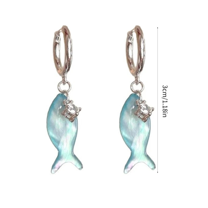 G7NC - Pendiente colgante de pez azul de moda, hecho a mano, de plástico, accesorio para las orejas, joyería con temática oceánica para uso diario o informal.