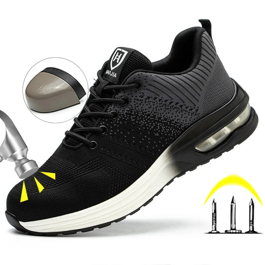 Zapatos de trabajo de protección anti-aplastamiento para hombres y mujeres, zapatos indestructibles anti-perforación, zapatos de trabajo con amortiguación de aire, zapatos de seguridad con puntera de acero para hombre.