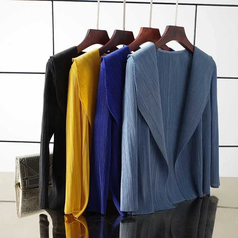 ALSEY Miyake - Cárdigan plisado de color liso para mujer, camiseta de verano, nuevas camisas y blusas holgadas, ropa estética holgada