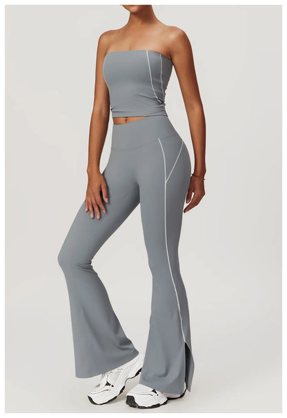 Conjunto deportivo de yoga FUBEIKE para mujer, de verano, color nude, ajustado, con espalda descubierta, ideal para gimnasio, ropa deportiva para mujer, para correr al aire libre.