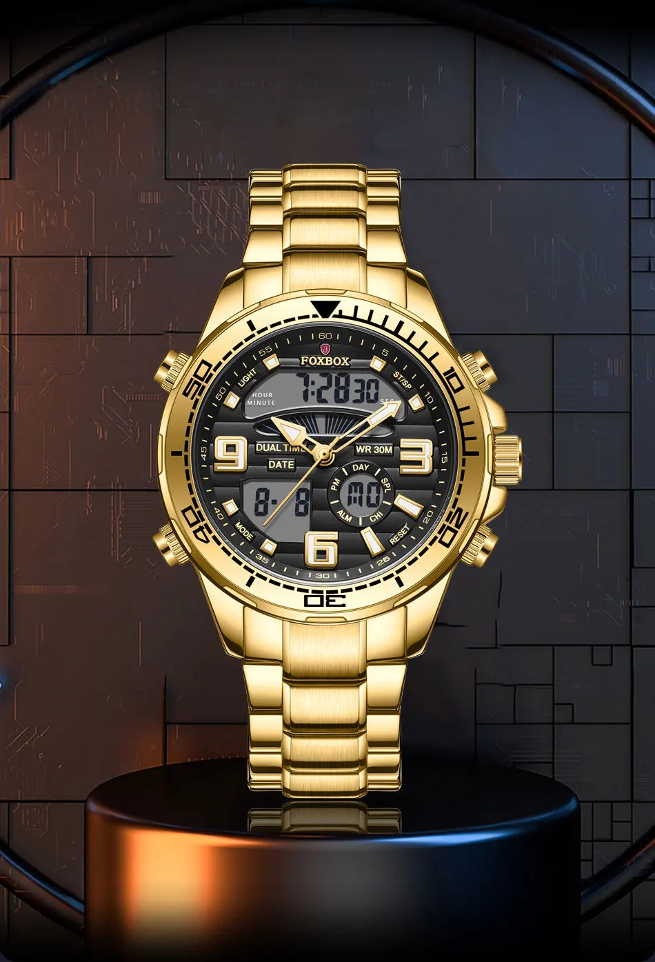 Relojes digitales Foxbox para hombre, reloj de pulsera deportivo de cuarzo de lujo superior, reloj de pulsera de acero militar resistente al agua, reloj de pulsera de cuarzo, reloj para hombre