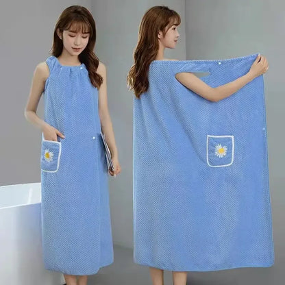 Toalla de baño para el hogar, para mujeres, usable, para adultos, absorbe el agua, algodón puro, para cabello seco, falda larga, estilo baño, bata de baño lavable