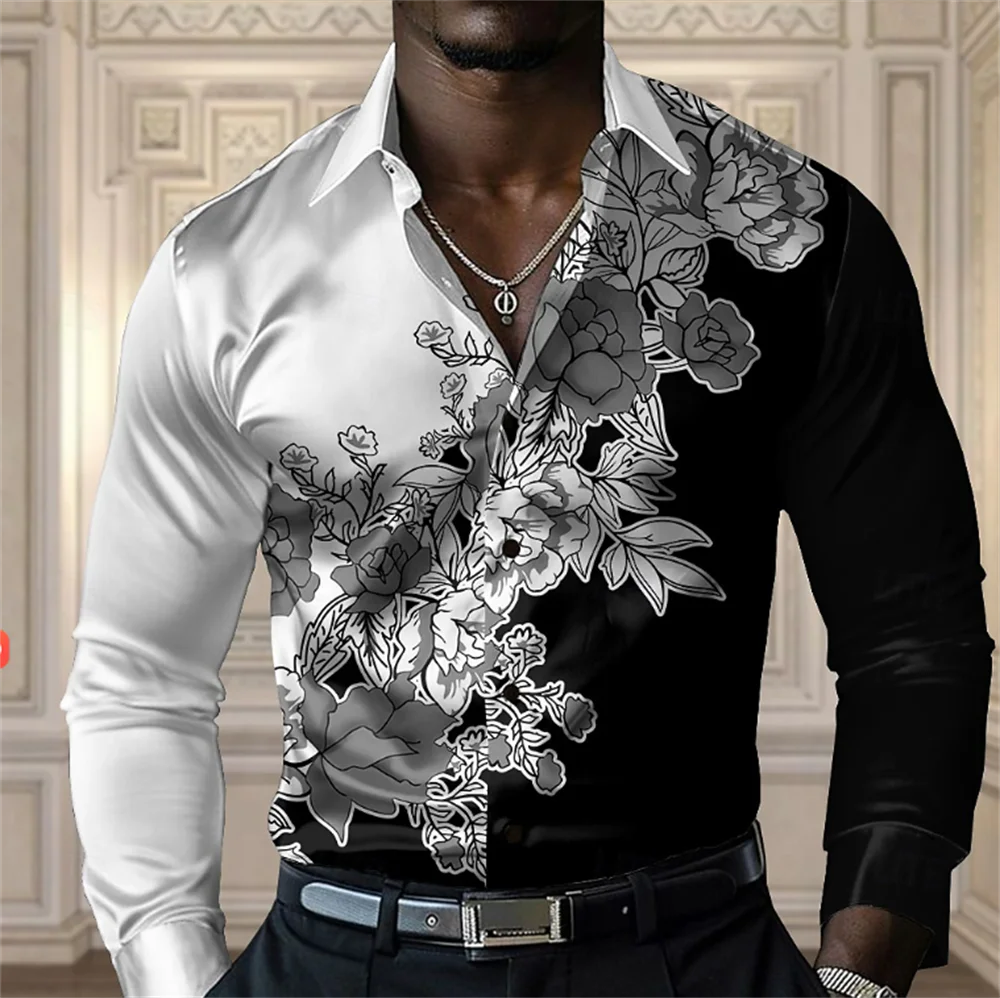 2025 Men's Printed Casual Comfortable Button Long Sleeve Shirt Party Gift Four Seasons Collar High Quality Shirt