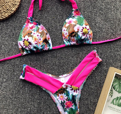Bikini 2024 Sexy Leopardo Estampado Floral Halter Traje de Baño Traje de Baño Mujeres Bikini Conjunto Traje de Baño Playa Bikini Femenino Banadores Mujer