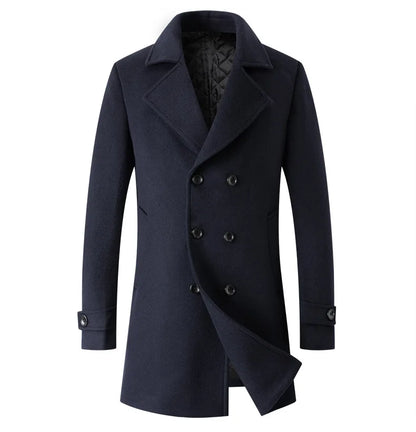 Abrigo cruzado para hombre, estilo marinero, chaqueta de lana, solapa larga, gabardina, cortavientos de invierno, moda masculina