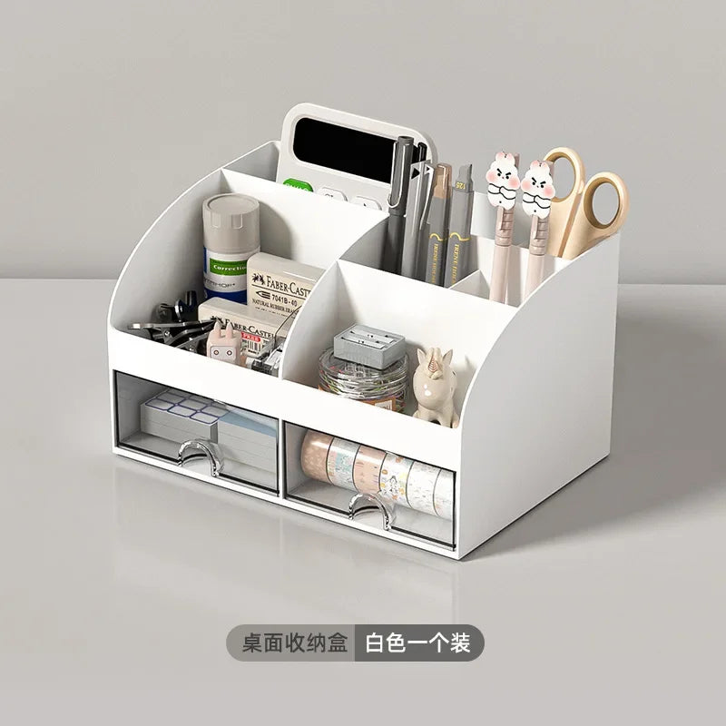 Organizador de escritorio para oficina, caja de almacenamiento transparente con cajones pequeños, organizador de escritorio para estudiantes, papelería y artículos diversos.