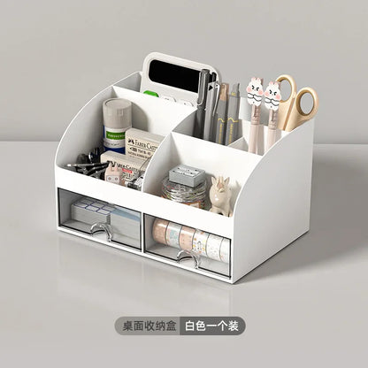 Organizador de escritorio para oficina, caja de almacenamiento transparente con cajones pequeños, organizador de escritorio para estudiantes, papelería y artículos diversos.