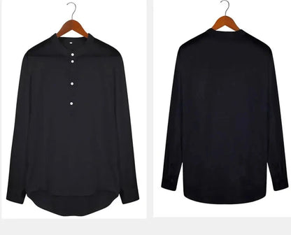 Camisas nuevas de algodón y lino para hombre, camisas casuales, de color liso, ligeras, de manga larga, estilo Henley, playeras, camisetas hawaianas para hombre.