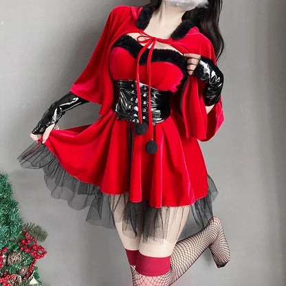 Sexy Demon Cosplay Costumes Women Cute Devil Girls Uniform Naughty Christmas Halloween Outfits Erotic Lingerie Dress Shawl Set