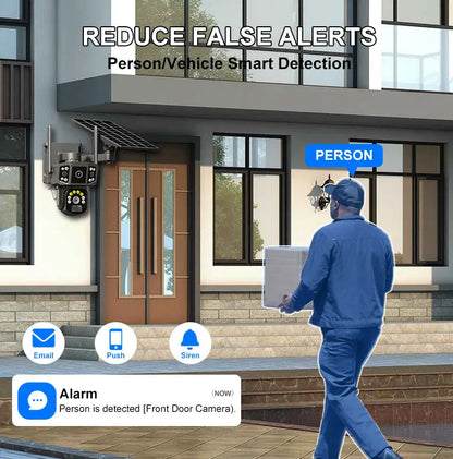 Cámara de seguridad inalámbrica 6K de 12 MP con movimiento horizontal y vertical; cámara IP WiFi para exteriores de 5 MP con SIM 4G, alimentación solar/batería; cámaras de vigilancia PT de 3 MP.