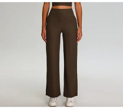 Pantalones de Yoga acanalados para mujer, leggings deportivos para gimnasio, leggings de cintura alta para fitness, pantalones deportivos para correr al aire libre, pierna recta.