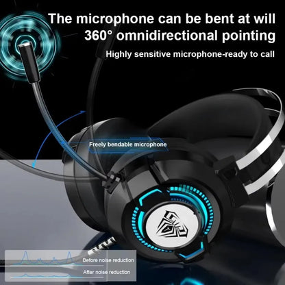 Auriculares para juegos AULA S602 con micrófono, sonido envolvente virtual, graves, luz RGB, cancelación de ruido, auriculares con cable y accesorios para juegos