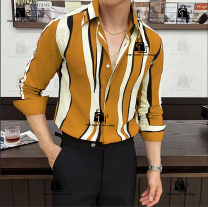 Camisa de rayas para hombre, estilo moderno, manga larga, corte holgado, informal, versátil, para uso diario y urbano.