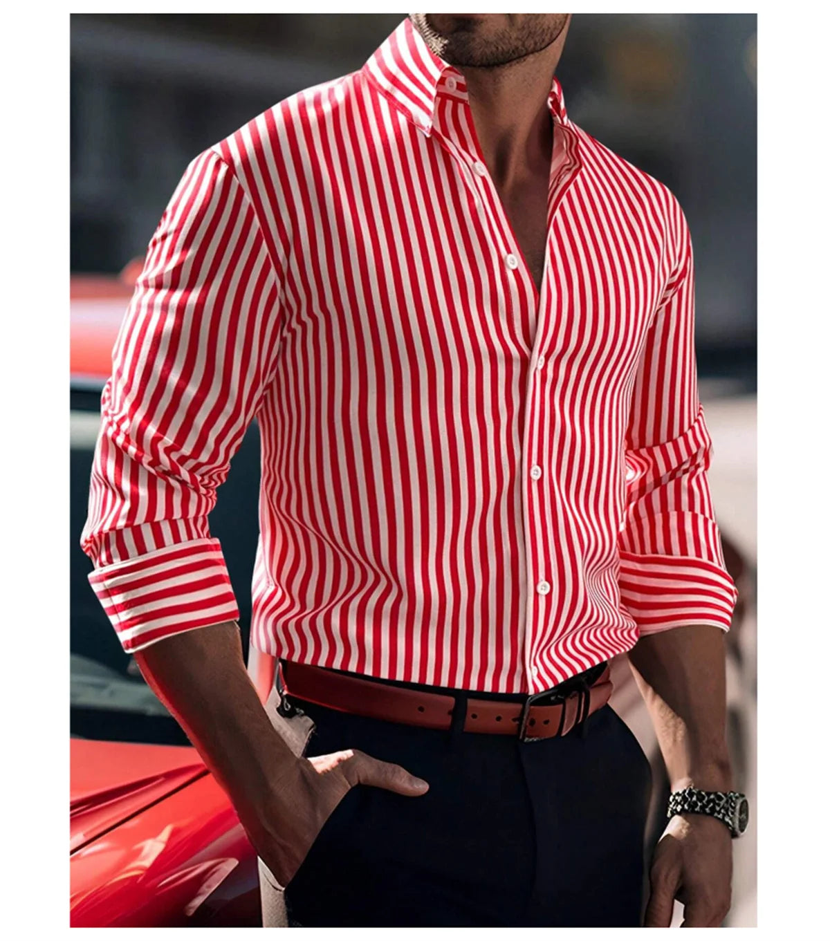 Camisa de hombre de la serie Tiki, color liso, manga larga, estilo informal elegante, ideal para primavera/verano, con botones en la solapa y confeccionada en tela cómoda.
