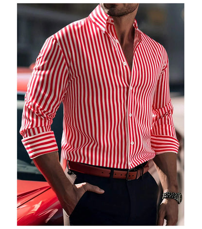Camisa de hombre de la serie Tiki, color liso, manga larga, estilo informal elegante, ideal para primavera/verano, con botones en la solapa y confeccionada en tela cómoda.
