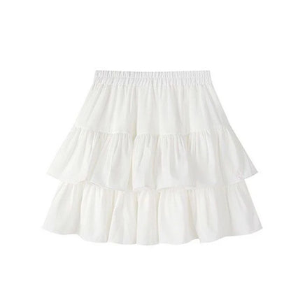 Falda plisada de corte A para mujer, blanca, con volantes, estilo dulce y escalonado, cintura elástica, estilo Harajuku coreano básico y ajustado para verano
