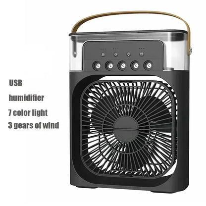 Ventilador 3 en 1, aire acondicionado pequeño para el hogar, enfriador de aire con luz LED nocturna, humidificador portátil, ventilador de ajuste de aire para oficina y hogar.