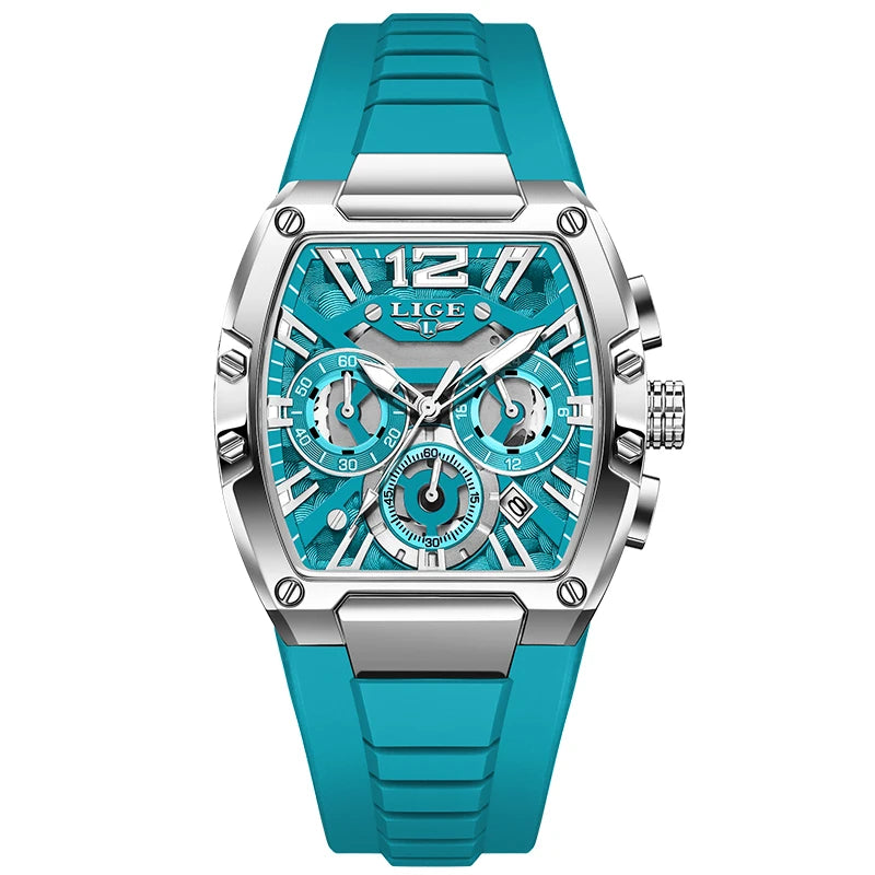 LIGE Reloj de cuarzo sencillo para hombre, correa de silicona, deportivo, informal, para exteriores, calendario, luminoso, resistente al agua, hueco, nuevo