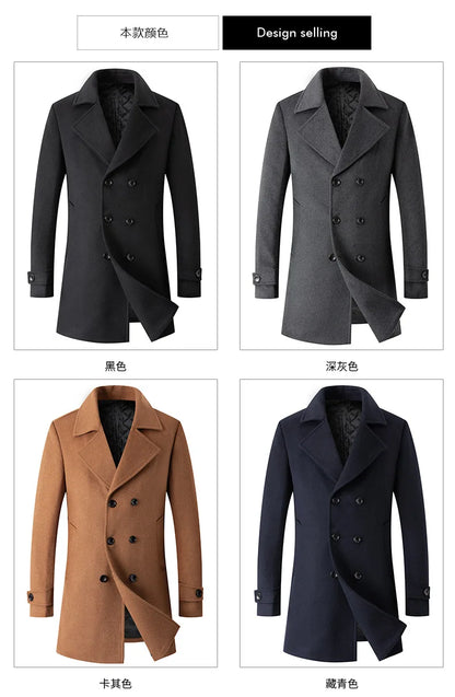 Abrigo cruzado para hombre, estilo marinero, chaqueta de lana, solapa larga, gabardina, cortavientos de invierno, moda masculina