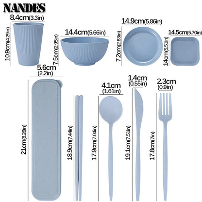 Juego de 36 platos de paja de trigo ecológicos para ramen, vajilla para cena, juego de vajilla para acampar con cuchillo, tenedor y cuchara.