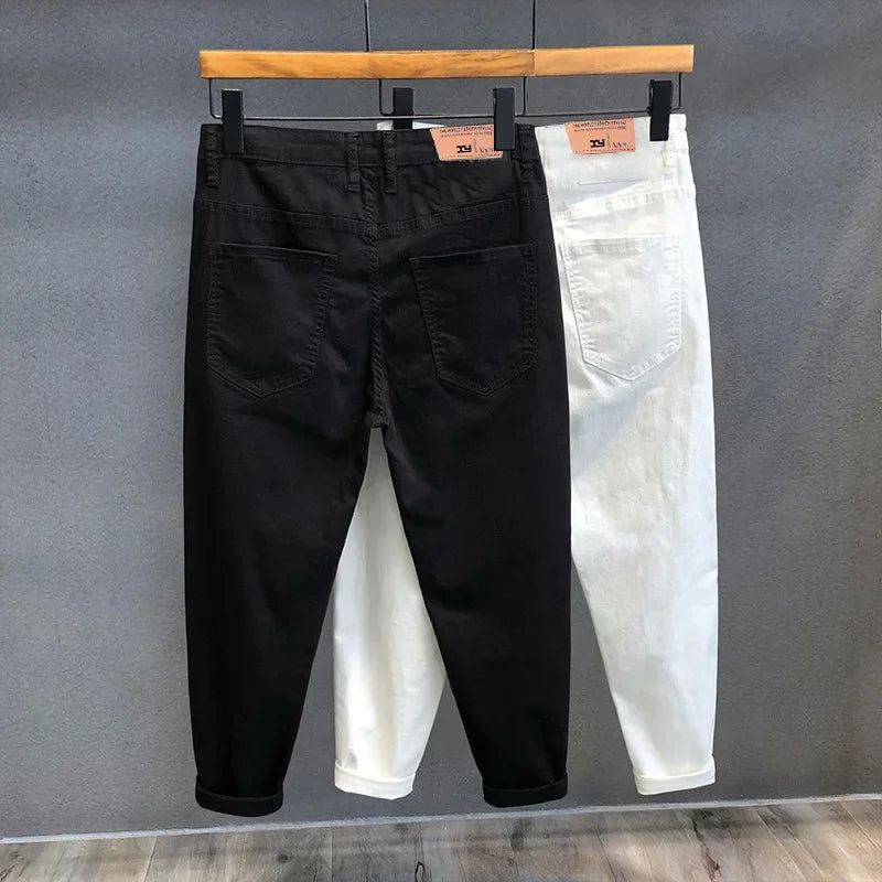Pantalones vaqueros blancos elásticos de moda de verano para hombre, ajustados, estilo coreano, pantalones cortos, ropa informal de alta calidad.