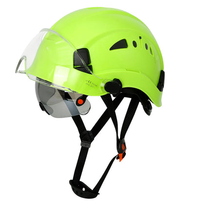 Casco de seguridad con patrón de fibra de carbono y gafas de doble visera para ingenieros, casco de seguridad CE ANSI ABS, gorra de trabajo industrial, rescate