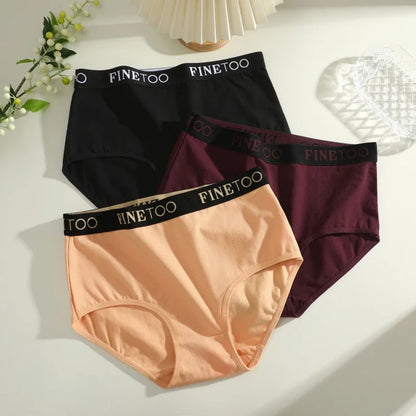 Finetoo - 3 calzoncillos de algodón para mujer, tallas grandes, sin costuras, transpirables, de cintura baja, suaves, tallas S-XXL