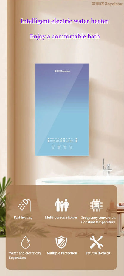 Calentador de agua eléctrico de calentamiento instantáneo para hogares pequeños. Calentamiento rápido, 8500 W. Temperatura constante inteligente. Sin depósito de agua.