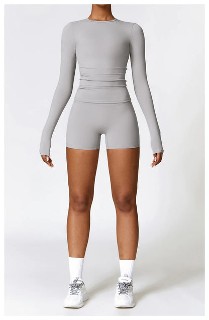 2PCS Seamless Yoga Set Women Workout Set Sportswear Gym Clothing Fitness Long Sleeve Crop Top High Waist Leggings Sports Suits