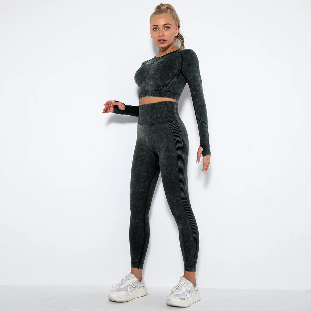 Conjunto de gimnasio con top corto sin costuras para mujer, conjunto de entrenamiento de yoga, ropa deportiva, leggings push up, chándal